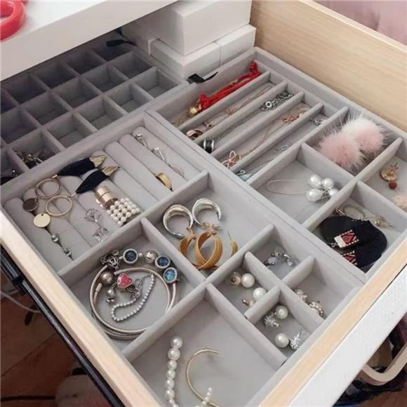 Stackable Jewelry Organizer Trays Drawer Inserts,Velvet Earring Display Trays - Picture 5 of 6